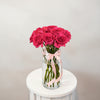 Regal 12 Fuchsia Roses in Glass Vase – Elegant Floral Arrangement