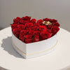 Heart-Shaped Red Rose Box with Golden Accent