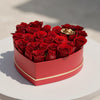 Heart-Shaped Red Rose Box with Golden Accent