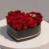 Heart-Shaped Red Rose Box with Golden Accent