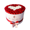 Red & White Roses in Round Box – Classic Mixed Roses Dubai